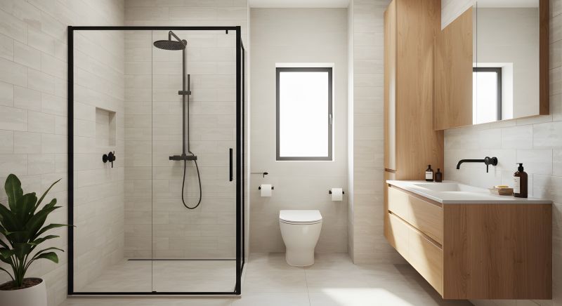 Walk-in Shower with Black Framed Glass